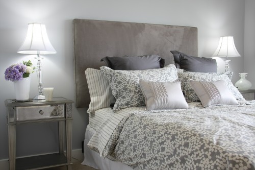 Luxury master bedroom done in grey.