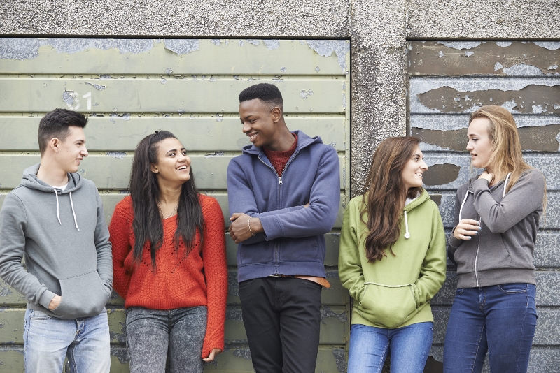 Gang Of Teenagers Hanging Out In Urban Environment